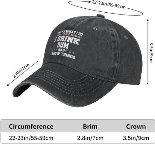 Miniatura 6 de Gorra de béisbol con texto en inglés "That's What I Do I Drink Rum and I Know Things" para hombre Gorras de béisbol, Negro