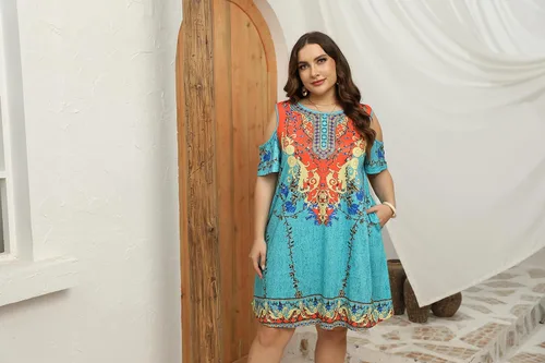 Miniatura 8 de Hbeyyto - Vestido informal de manga corta con hombros descubiertos para mujer, holgado y con bolsillos, talla grande