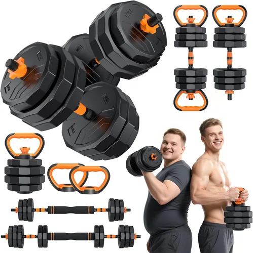 Miniatura 12 de 5-in-1 Adjustable Dumbbell Set, 33/44/66/88lbs Free Weights Set with Connector, Used as Kettlebells, Barbell, Push up Stand, Standard 1" Plates