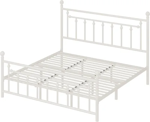 Miniatura 8 de Allewie Base de cama de plataforma de metal tamaño King de 14 pulgadas con cabecero y pie de cama vintage victoriano/base de colchón/almacenamiento