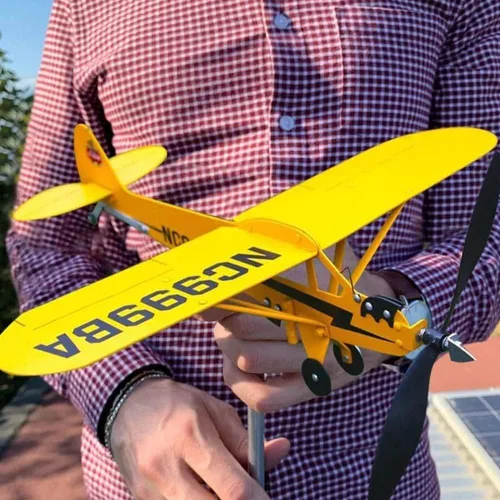 Miniatura 6 de Veleta de avión Piper J3 Cub hecha a mano para patio, avión, molino de viento de metal, escultura al aire libre, modelo de avión (grande)