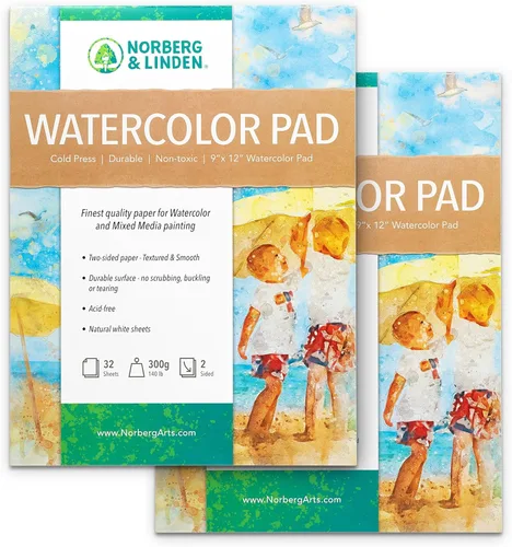 Norberg & Linden 64 hojas de papel de acuarela para pintura mixta, hojas de papel de pintura de 9 x 12 pulgadas, doble cara, textura ideal para