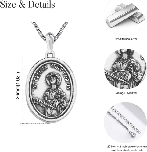 Miniatura 90 de Collar de plata de ley 925 con medalla de San Patrón, colgante de protección católica, amuleto, joyería religiosa para hombres y mujeres
