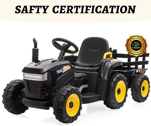 Miniatura 8 de TOBBI - Tractor de juguete a batería de 12 V con remolque color verde, rosado y rojo Negro