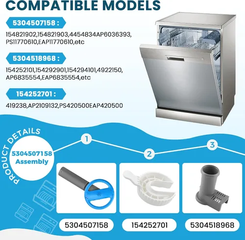 Miniatura 6 de Conjunto de brazo de pulverización para lavavajillas mejorado 5304507158 Compatible con brazo de pulverización de lavavajillas Frigi-daire