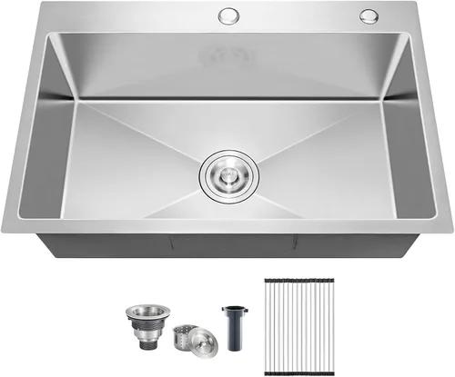 Miniatura 11 de 23.6 x 17.7 Pulgadas Fregadero de Cocina de Caída, Fregaderos de Cocina de Acero Inoxidable con Nano-Revestimiento, Fregadero de Un Solo Tazón de 8