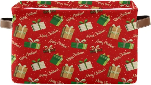 Miniatura 10 de Bolaz Cesta de almacenamiento plegable, cubos organizadores con patrón de Navidad con copos de nieve blancos sobre fondo rojo, bolsa de cubo