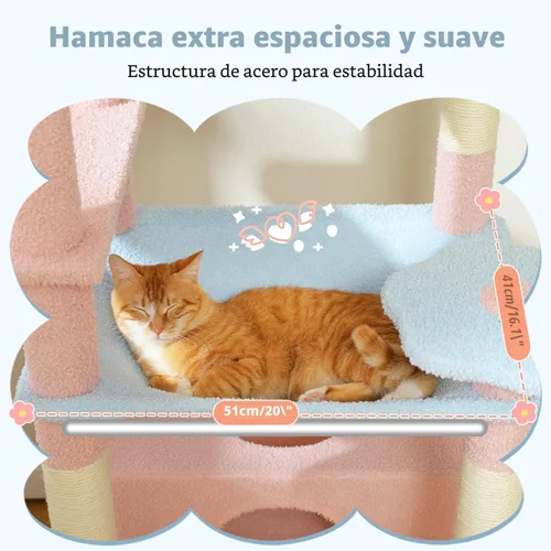 Miniatura 4 de PAWZ Road Árbol de flores para gatos, torre grande para gatos de 72 pulgadas con hamaca de marco de acero y 7 postes rascadores, árbol alto para Azul