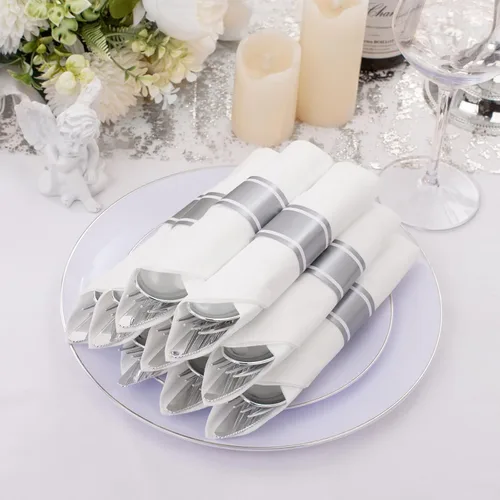 Miniatura 8 de Supernal Paquete de 120 cubiertos de plástico plateado, cubiertos de plástico enrollado, servilletas preenrolladas con juego de cubiertos, juego