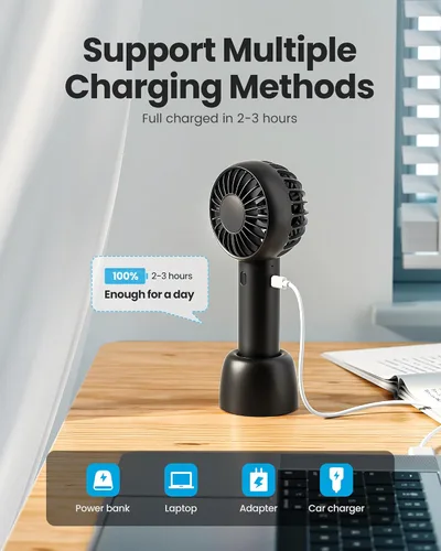 Miniatura 6 de Gaiatop Mini ventilador portátil, pequeño y potente, diseño lindo de 3 velocidades, ventilador de mano personal y escritorio con base, ligero