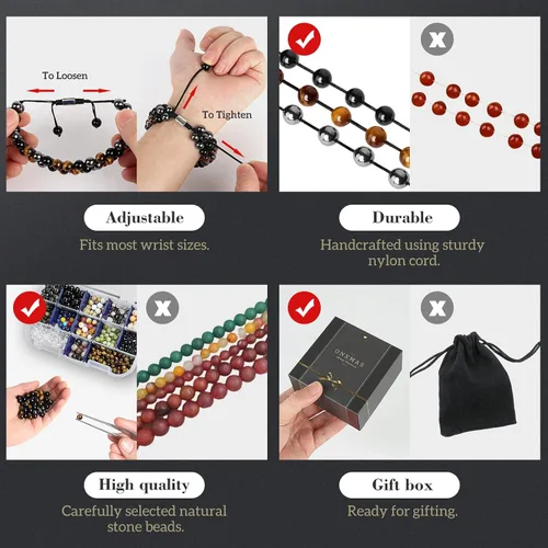 Miniatura 5 de Pulsera de triple protección hecha a mano para hombres y mujeres, ojo de tigre, obsidiana negra, hematita, cuentas de cristal curativo, joyería trae