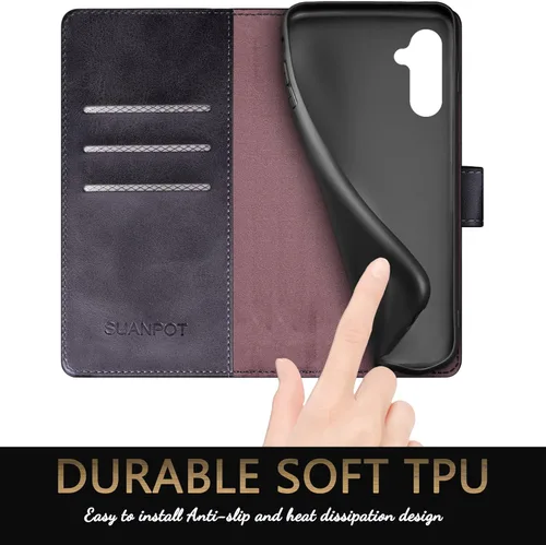 Miniatura 6 de SUANPOT Funda tipo cartera para Samsung Galaxy A54 5G con bloqueo RFID, tarjetero de crédito, funda protectora de piel sintética con tapa para Negro