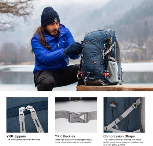 Miniatura 3 de Mochila de senderismo MOUNTAINTOP de 25 L/40 L, mochila de viaje ligera para senderismo al aire libre, camping para hombres y mujeres Azul y naranja