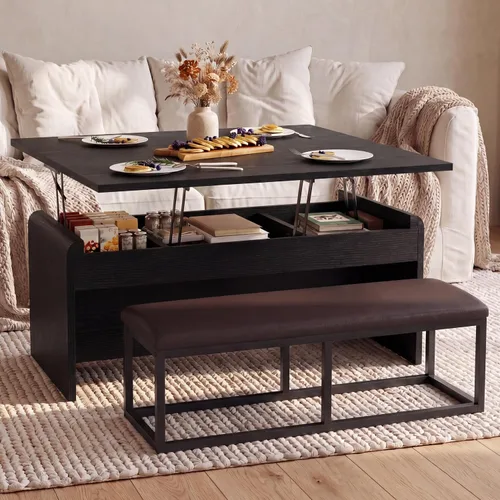 Juego de mesa auxiliar de doble elevación con silla, 4 en 1, mesa de centro de 40 pulgadas con compartimento oculto, para sala de estar, mesas