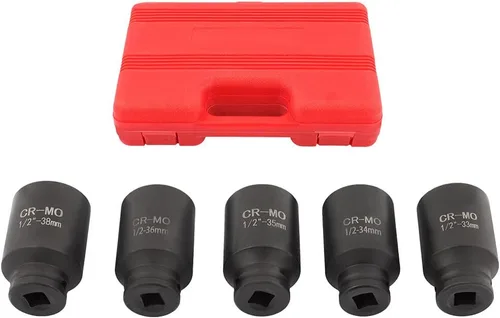 Miniatura 7 de OCPTY Juego de 5 piezas de eje de impacto profundo de 1/2 pulgada para la mayoría de automóviles, 6 puntos, 1.299 in, 1.339 in, 1.378 in, 1.417 in