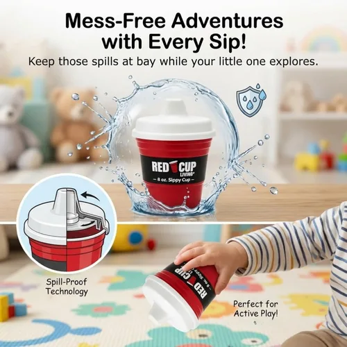 Miniatura 2 de Red Cup Living Vaso entrenador para bebé, 8 onzas, sin BPA, a prueba de derrames, no tóxico, apto para lavavajillas, tapa a prueba de fugas, fácil