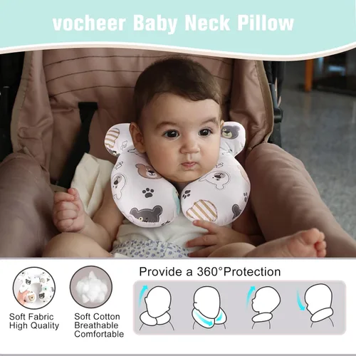 Miniatura 3 de vocheer Almohada de viaje para bebé (mejorada), almohada de apoyo para cabeza y cuello para cochecito, asiento de coche, cochecito, gorila, algodón