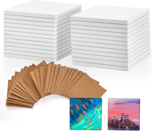24 piezas de azulejos de cerámica para manualidades, posavasos de cerámica para manualidades, azulejos de cerámica blanco sin esmaltar para pintar,