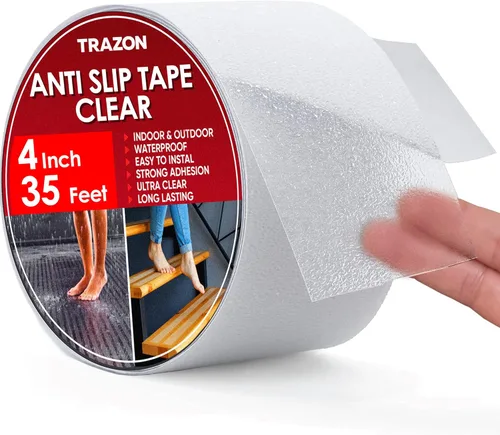 Cinta de agarre adhesiva de seguridad para uso en escaleras, exteriores e interiores, transparente, 4 pulgadas x 35 pies, calcomanías