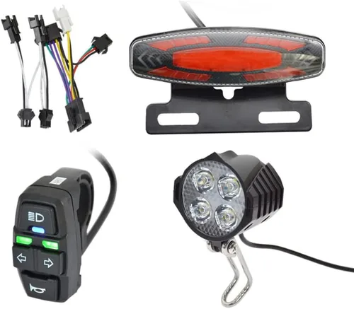TEQIN Ebike - Juego de luces delanteras y traseras, 24 V a 48 V, luces de advertencia delanteras y traseras, focos LED nocturnos, piezas de