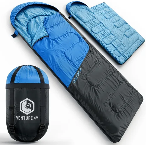 VENTURE 4TH Saco de dormir para mochileros – XXL, tamaños dobles e individuales – Saco de dormir ligero para clima cálido y frío para adultos, niños