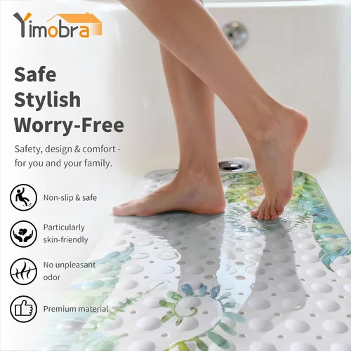 Miniatura 5 de Yimobra - Tapete original para bañera antideslizante extralargo con ventosas grandes y agujeros de drenaje, lavable a máquina