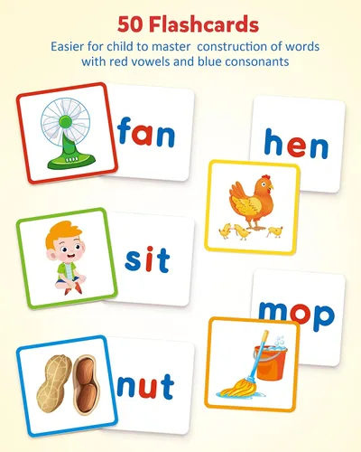 Miniatura 3 de Coogam - Juguete educativo Montessori, cartas didácticas de clasificación de letras de lectura de vocales cortas, rompecabezas del alfabeto, juego
