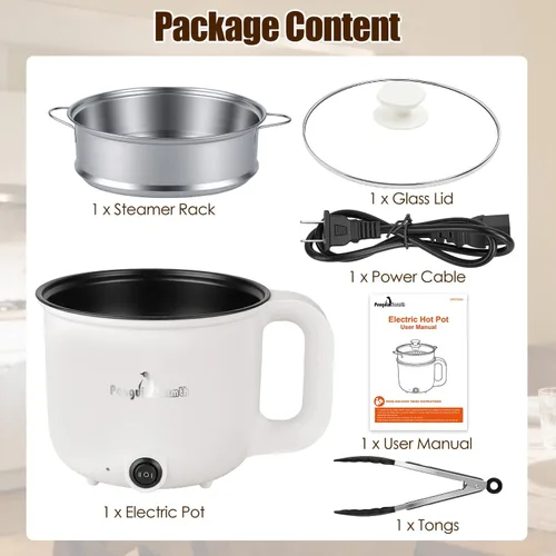 Miniatura 6 de Hot Pot Electric with Steamer, Rapid Noodles Cooker, 1.8L Portable Ceramic Inner Electric Hot Pot, Mini Pot for Egg, Ramen, Dumpling, Soup, Electric