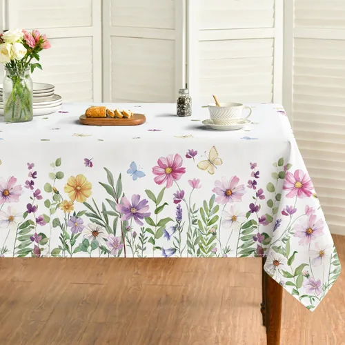 Horaldaily Mantel de primavera de 52 x 70 pulgadas, diseño de flores silvestres y mariposas florales, lavable, para decoración de fiestas, picnic,