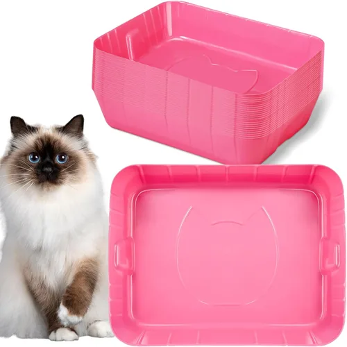 Bokon Caja de arena desechable de 25 unidades para gatos, bandeja de arena desechable grande para viajes al hogar, cajas de arena de plástico Rosado