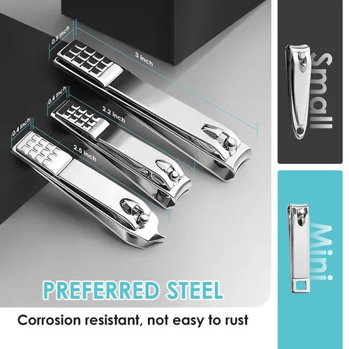 Miniatura 2 de WOAMA - Juego profesional de manicura con 30 piezas de acero inoxidable de color plata en estuche negro Plateado