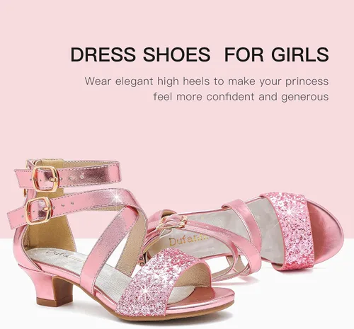 Miniatura 3 de Dufannie Zapatos de tacón alto para niñas de flores, zapatos de vestir con purpurina