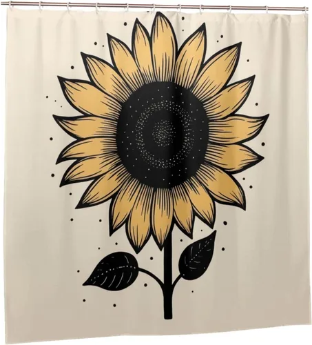 Miniatura 7 de YLATY2371 - Cortina de ducha con diseño de girasoles para baño, pétalos florales amarillos, hojas negras, juego de cortina de ducha bohemia, tela