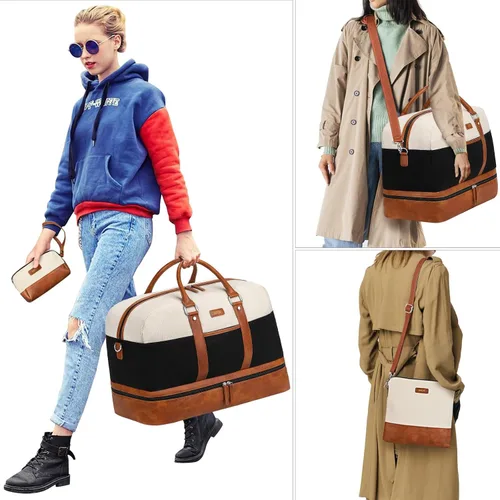 Miniatura 140 de IBFUN Bolsas de fin de semana para mujer, bolsa grande de lona para viaje, bolsa de viaje con compartimento para zapatos, 21 pulgadas, juego de 3
