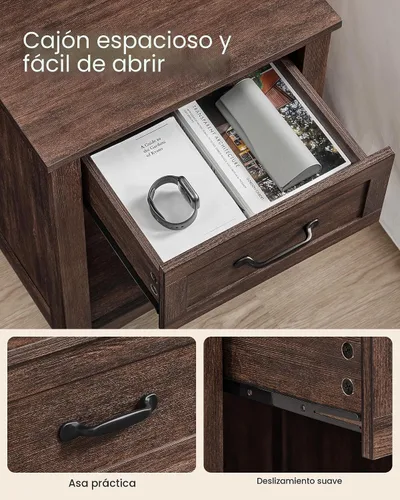Miniatura 6 de VASAGLE Colección LIRY - Mesita de noche de granja con estación de carga, mesa de cabecera, mesa auxiliar con cajón, compartimento abierto