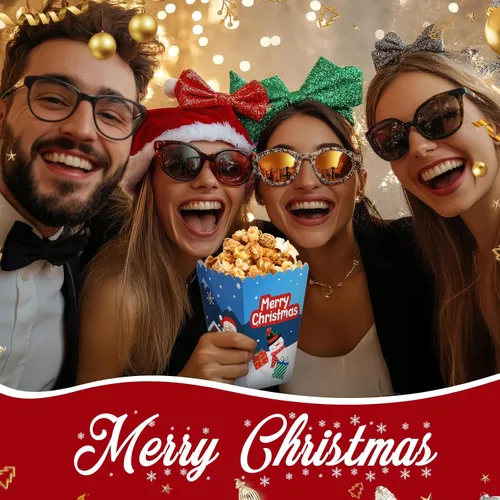 Miniatura 6 de Baderke 24 cajas de palomitas de maíz de Navidad, mini caja de dulces de Navidad, caja de golosinas de galletas, muñeco de nieve, Papá Noel, copo