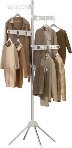 Miniatura 17 de CASAMAYA CDR001B01 - Tendedero plegable de 59 pulgadas para interiores con riel giratorio para ropa para 27 piezas de ropa, ahorro de espacio, acero