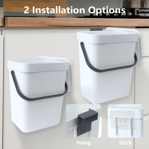 Miniatura 3 de Cubo de basura pequeño colgante con tapa debajo del fregadero para cocina, cesta de basura de plástico de 5 l/1.3 galones, cubo de basura de Verde