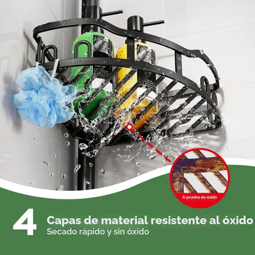 Miniatura 2 de HAMITOR Organizador de Ducha con Soporte Esquinero: Estante de Almacenamiento de Baño a Prueba de Óxido de Instalación Rápida en Piso