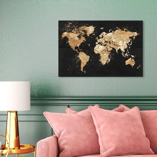 Miniatura 3 de The Oliver Gal Artist Co. Mapas y banderas - Lienzo decorativo para pared, diseño de Mapamundi on the Rocks Night, 24 x 16 pulgadas, negro, dorado