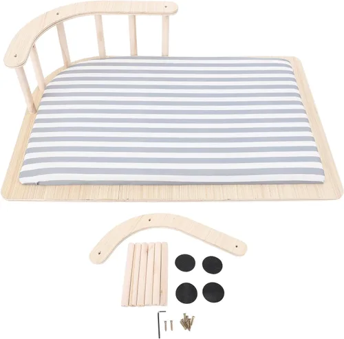 Miniatura 5 de Elevated Cat Bed Raised Cat Bed Wooden Hammock with Soft Warm Cushion & Fence for Small Dogs Cats Easy Assembly Cleaning (Striped Style)