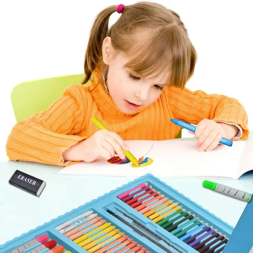 Miniatura 6 de Sunnyglade Juego de Arte de Caballete Tríptico de Doble Cara de 185 Piezas, Caja de Arte de Dibujo con Pasteles al Óleo, Crayones, Lápices de Azul