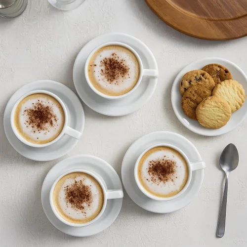 Miniatura 3 de HIC - Juego de té apilable de 9 piezas de café capuchino (porcelana), color blanco