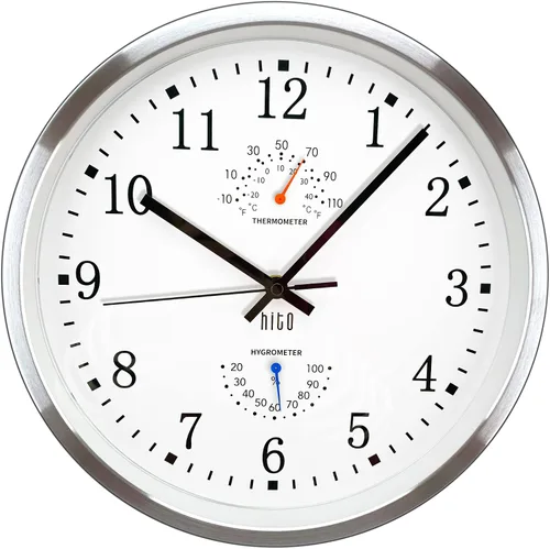 Miniatura 13 de HITO Reloj de pared con luz nocturna de 12 pulgadas, funciona con pilas, brillo ajustable, marco de metal, cubierta de vidrio