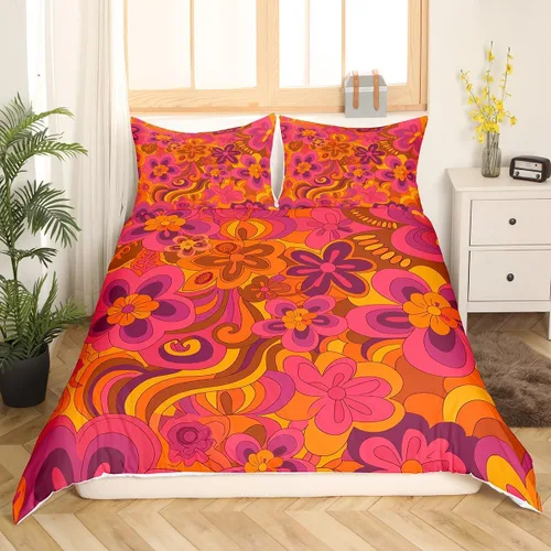 Miniatura 19 de Juego de ropa de cama Groovy de los años 60 y 70 para niños, funda de edredón retro de flores hippie para niños, adolescentes, vintage, bohemio