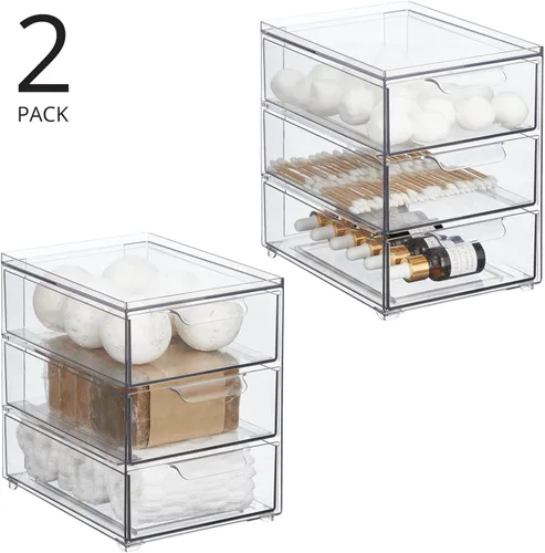 Miniatura 4 de mDesign Organizador apilable de plástico con 3 cajones, contenedor de almacenamiento con cajones extraíbles para fregadero de baño/organización