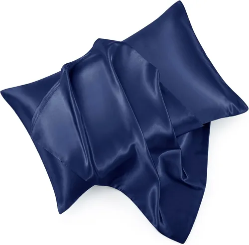Miniatura 18 de Juego de 2 fundas de almohada de satén negro estándar con cierre de sobre, funda de almohada de seda negra para cabello y piel (20 x 26 pulgadas)