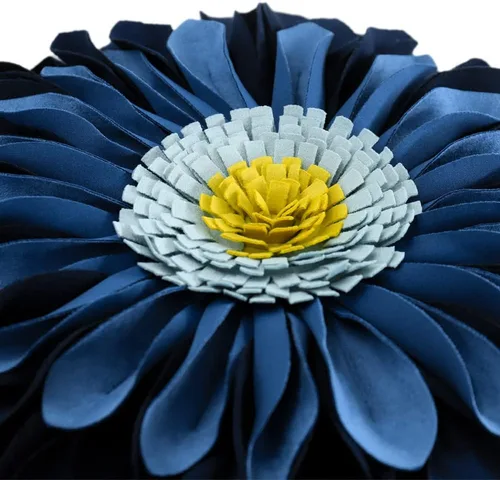 Miniatura 3 de OiseauVoler - Funda de cojín decorativa, hecha a mano, con girasol 3D, para sala de estar, hogar, cama, decoración de 18x18 pulgadas Azul-azul