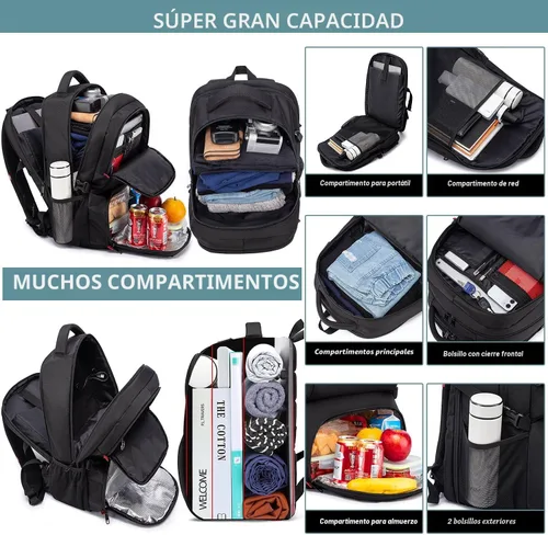 Miniatura 3 de HILUSEN Mochila extra grande para hombres 50L, mochila con aislamiento térmico para almuerzo, resistente al agua de 17 pulgadas, mochila