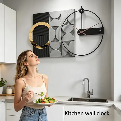 Miniatura 6 de Reloj de pared decorativo grande, silencioso, sin tictac, moderno, de metal, decoración para sala de estar, oficina, dormitorio, cocina